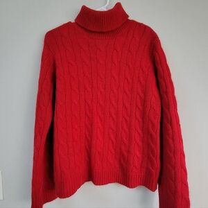 VTG Parisian Lambswool Red Turtleneck Cableknit Women's Size L Fisherman Preppy